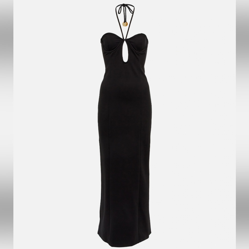 STAUD Black Halter Maxi Dress with Front Keyhole - Picture 2 of 14